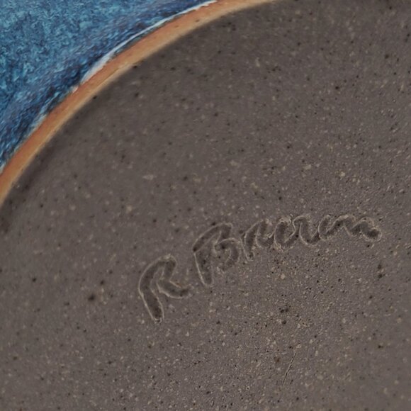 Vintage Studio Pottery Pinch Cup Pot Signed R Brown Blue Speckled Glaze 2.75" H - Picture 6 of 7